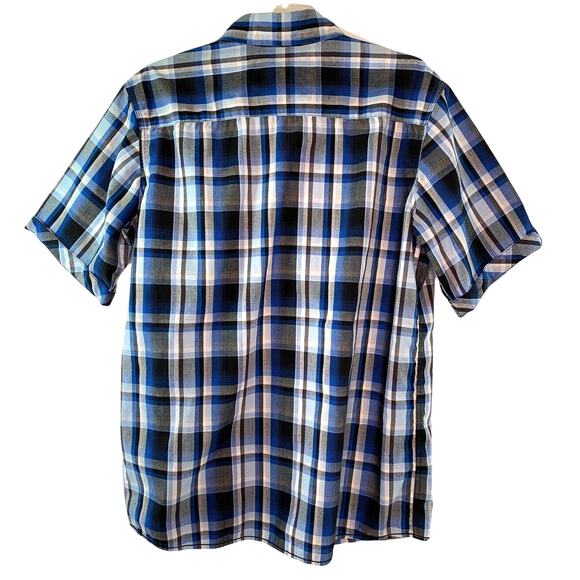 Bruno Shirt Mens Medium Blue Plaid Short Sleeve Pearl Snap Flap Pockets - Picture 2 of 5